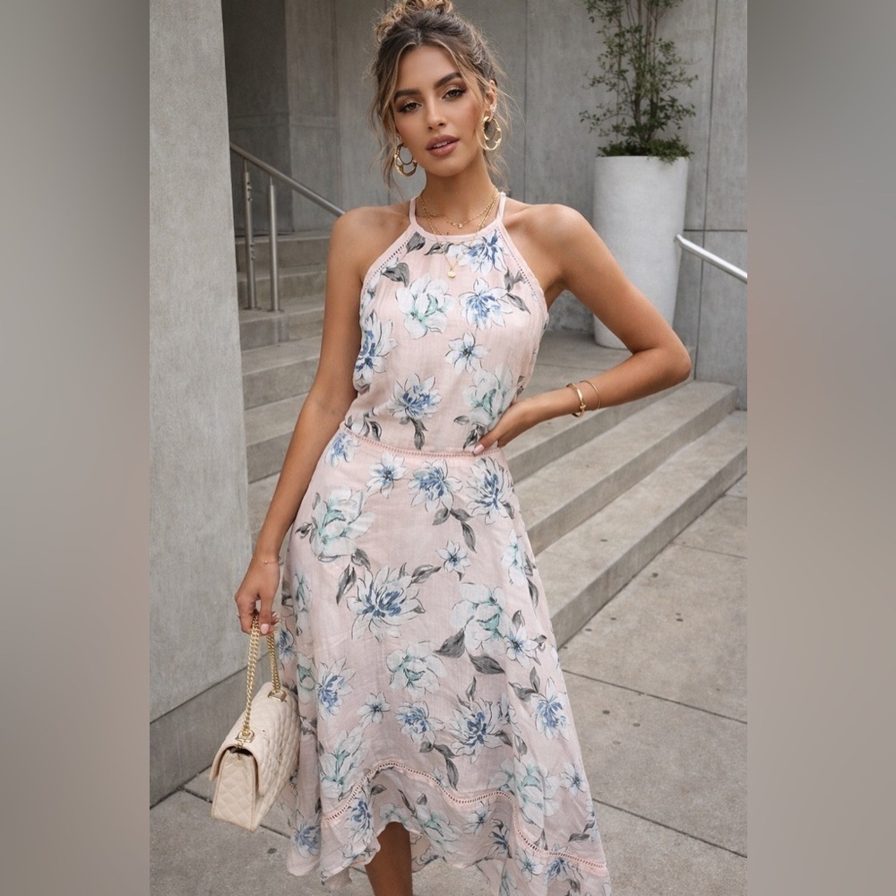 Candie's Blush Pink Floral Halter Midi Dress Cottagecore
Romantic Spring XXL Jr
